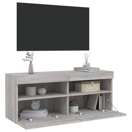 Tv-wandmeubel met LED-verlichting 100x30x40 cm grijs sonoma 7