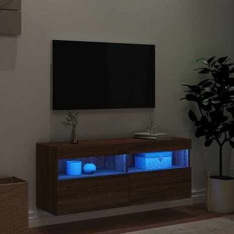 Tv-wandmeubel met LED-verlichting 100x30x40 cm bruineikenkleur 4