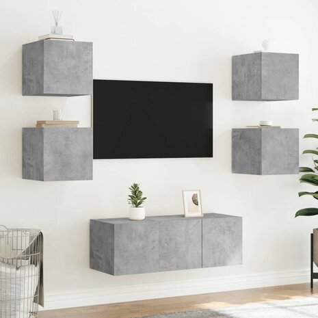 Tv-wandmeubels met LED 2 st 30,5x35x30 cm betongrijs 5