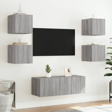 Tv-wandmeubels met LED 2 st 30,5x35x30 cm grijs sonoma eiken 5