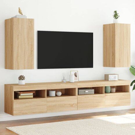 Tv-wandmeubels met LED 2 st 30,5x35x70 cm sonoma eikenkleurig 1