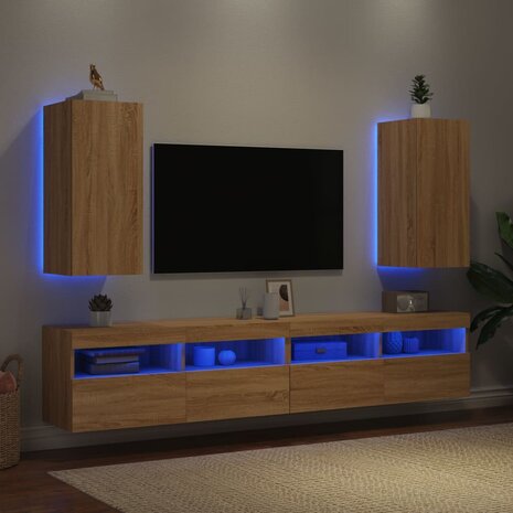 Tv-wandmeubels met LED 2 st 30,5x35x70 cm sonoma eikenkleurig 3