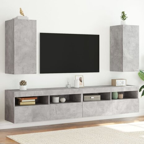 Tv-wandmeubels met LED 2 st 30,5x35x70 cm betongrijs 1