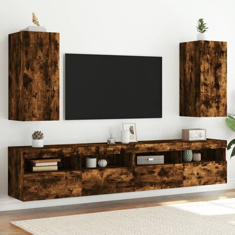 Tv-wandmeubelen met LED 2 st 30,5x35x70 cm gerookt eikenkleurig 1