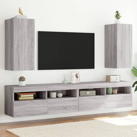 Tv-wandmeubelen met LED 2 st 30,5x35x70 cm grijs sonoma eiken 1