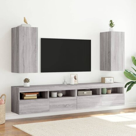 Tv-wandmeubelen met LED 2 st 30,5x35x70 cm grijs sonoma eiken 4