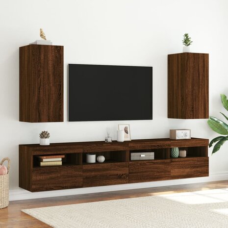 Tv-wandmeubelen met LED 2 st 30,5x35x70 cm bruin eikenkleur 4