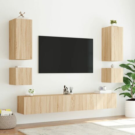 Tv-wandmeubelen met LED 2 st 40,5x35x40 cm sonoma eikenkleurig 4