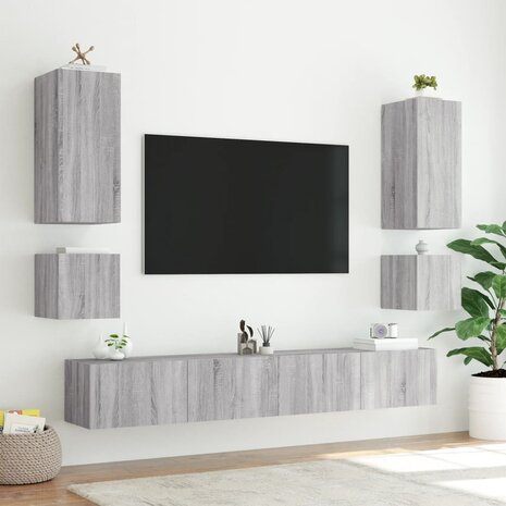 Tv-wandmeubelen met LED 2 st 40,5x35x40 cm grijs sonoma eiken 5