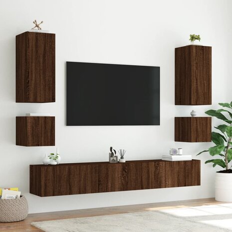 Tv-wandmeubelen met LED 2 st 40,5x35x40 cm bruin eikenkleur 5