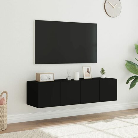 Tv-wandmeubelen met LED-verlichting 2 st 60x35x31 cm zwart 4