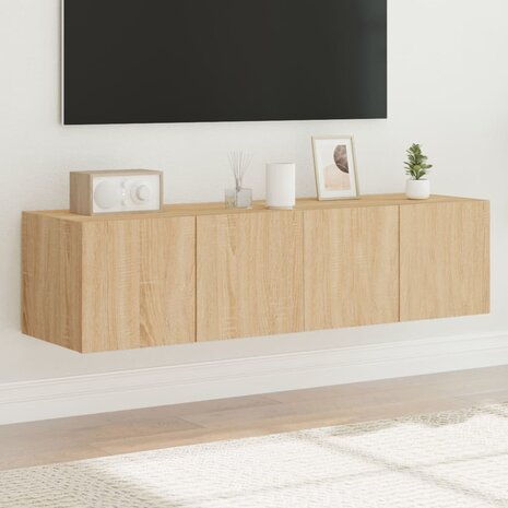 Tv-wandmeubelen met LED 2 st 60x35x31 cm sonoma eikenkleurig 1