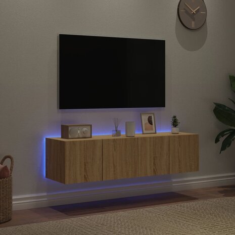 Tv-wandmeubelen met LED 2 st 60x35x31 cm sonoma eikenkleurig 3