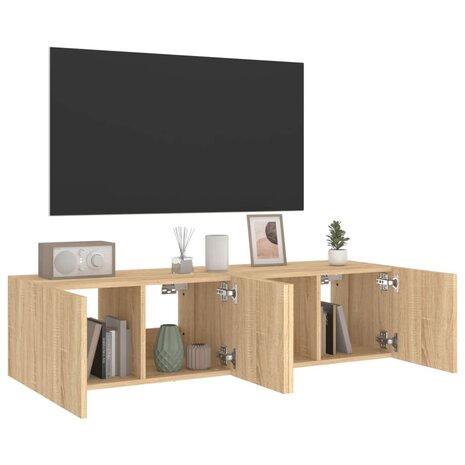 Tv-wandmeubelen met LED 2 st 60x35x31 cm sonoma eikenkleurig 6