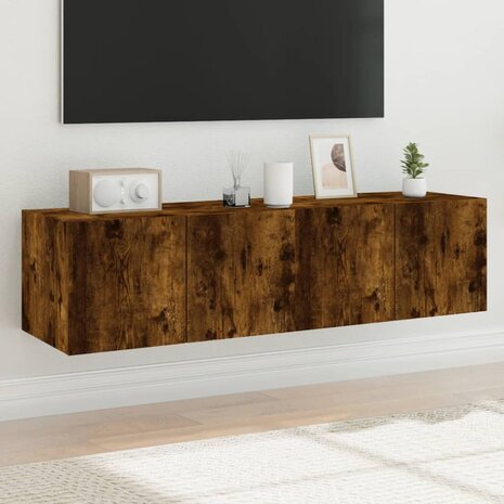 Tv-wandmeubelen met LED 2 st 60x35x31 cm gerookt eikenkleurig 1