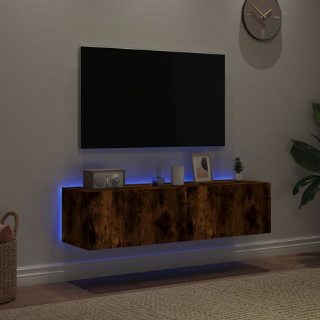 Tv-wandmeubelen met LED 2 st 60x35x31 cm gerookt eikenkleurig 3