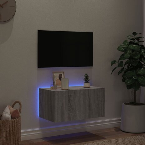 Tv-wandmeubel met LED-verlichting 60x35x31 cm grijs sonoma 3