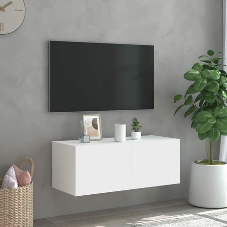 Tv-wandmeubel met LED-verlichting 80x35x31 cm wit 4