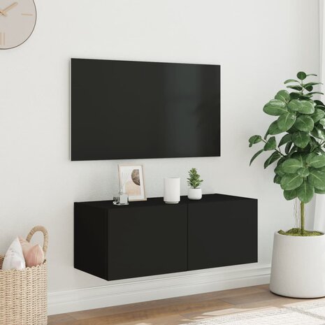 Tv-wandmeubel met LED-verlichting 80x35x31 cm zwart 4