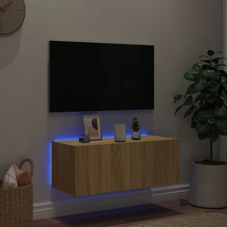 Tv-wandmeubel met LED-verlichting 80x35x31 cm sonoma eikenkleur 3