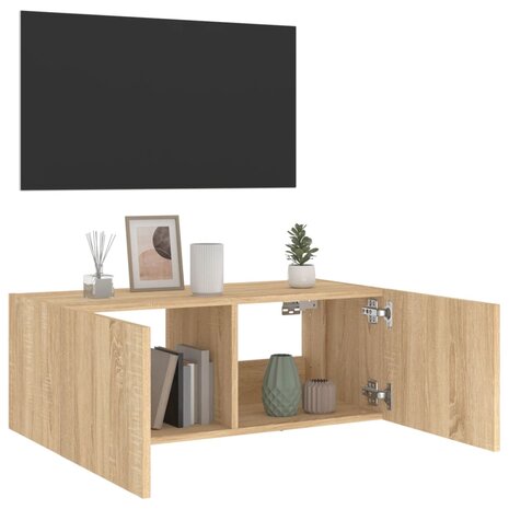 Tv-wandmeubel met LED-verlichting 80x35x31 cm sonoma eikenkleur 6