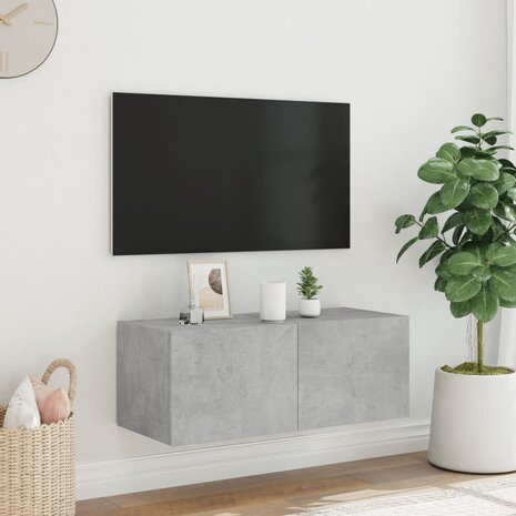 Tv-wandmeubel met LED-verlichting 80x35x31 cm betongrijs 4