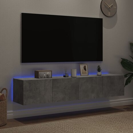 Tv-wandmeubels met LED-verlichting 2 st 80x35x31 cm betongrijs 3