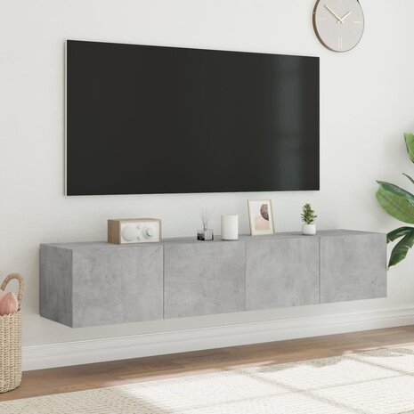 Tv-wandmeubels met LED-verlichting 2 st 80x35x31 cm betongrijs 4