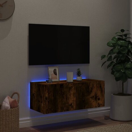 Tv-wandmeubel met LED-verlichting 80x35x31 cm gerookt eiken 3