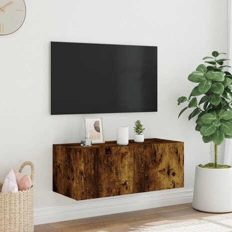 Tv-wandmeubel met LED-verlichting 80x35x31 cm gerookt eiken 4