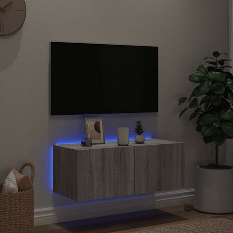 Tv-wandmeubel met LED-verlichting 80x35x31 cm grijs sonoma 3