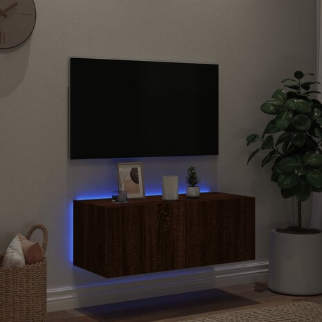 Tv-wandmeubel met LED-verlichting 80x35x31 cm bruin eikenkleur 3