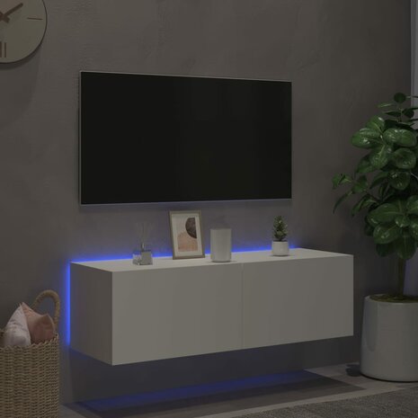 Tv-wandmeubel met LED-verlichting 100x35x31 cm wit 5