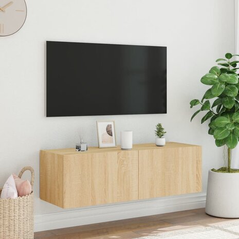 Tv-wandmeubel met LED-verlichting 100x35x31 cm sonoma eiken 6