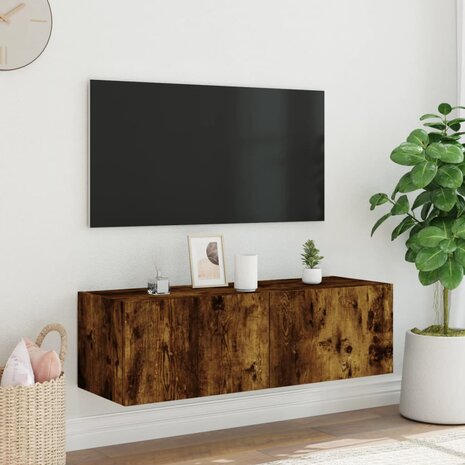 Tv-wandmeubel met LED-verlichting 100x35x31 cm gerookt eiken 6