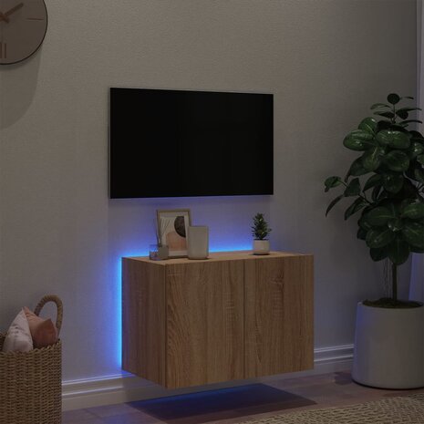 Tv-wandmeubel met LED-verlichting 60x35x41 cm sonoma eikenkleur 4