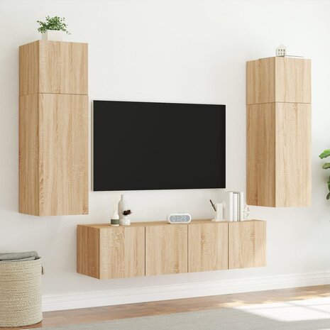 Tv-wandmeubels met LED 2 st 60x35x41 cm sonoma eikenkleurig 6