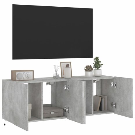 Tv-wandmeubels met LED-verlichting 2 st 60x35x41 cm betongrijs 6