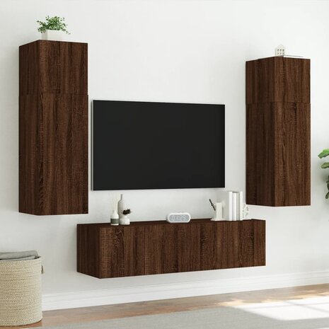 Tv-wandmeubels met LED 2 st 60x35x41 cm bruin eikenkleur 5