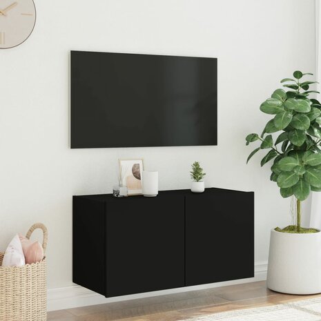 Tv-wandmeubel met LED-verlichting 80x35x41 cm zwart 5