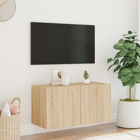 Tv-wandmeubel met LED-verlichting 80x35x41 cm sonoma eikenkleur 5