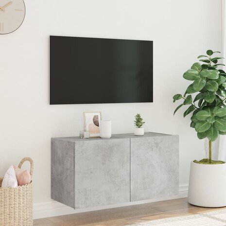 Tv-wandmeubel met LED-verlichting 80x35x41 cm betongrijs 5