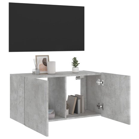 Tv-wandmeubel met LED-verlichting 80x35x41 cm betongrijs 7