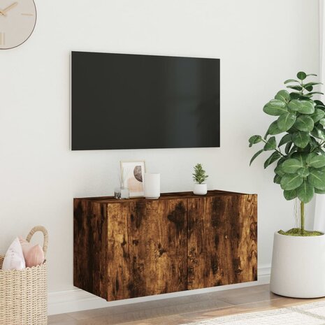 Tv-wandmeubel met LED-verlichting 80x35x41 cm gerookt eiken 5