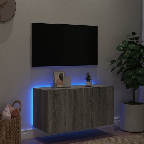 Tv-wandmeubel met LED-verlichting 80x35x41 cm grijs sonoma 4