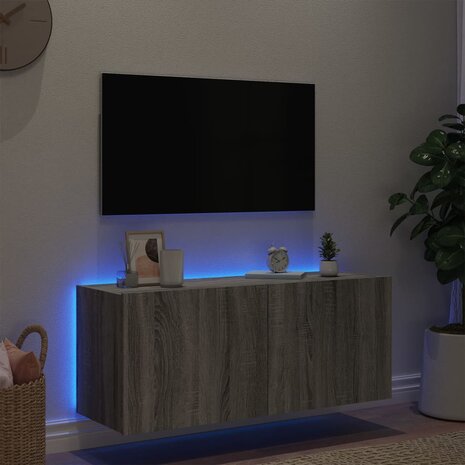 Tv-wandmeubel met LED-verlichting 100x35x41 cm grijs sonoma 4