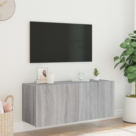 Tv-wandmeubel met LED-verlichting 100x35x41 cm grijs sonoma 5