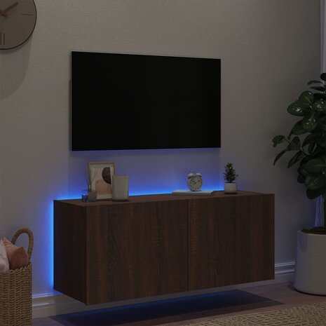 Tv-wandmeubel met LED-verlichting 100x35x41 cm bruineikenkleur 4