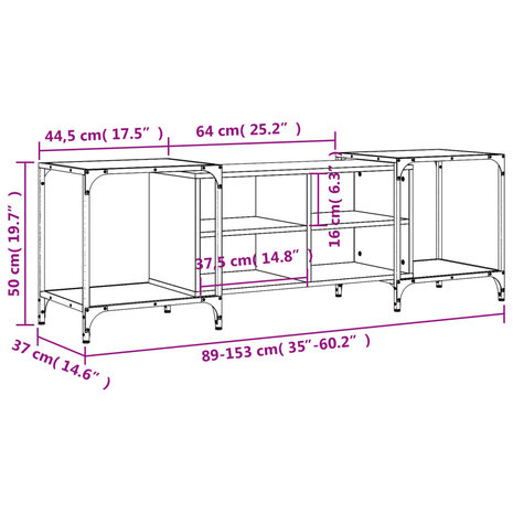 Tv-meubel 153x37x50 cm bewerkt hout zwart 10