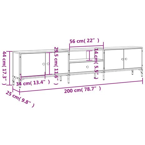 Tv-meubel met lade 200x25x44 cm bewerkt hout grijs sonoma eiken 11